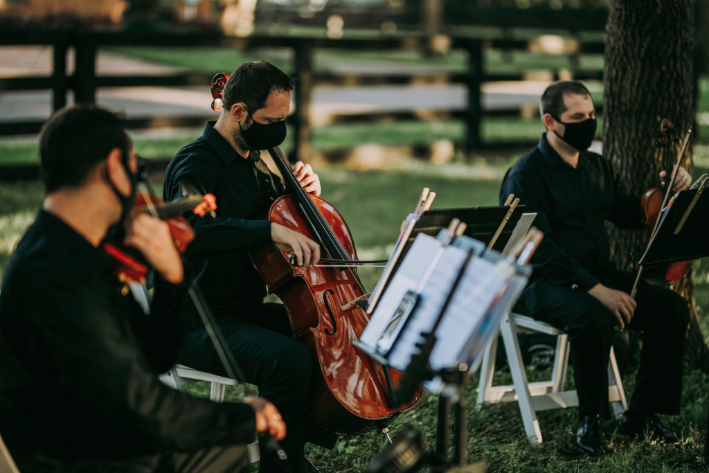 Live Music for Wedding Ceremony, Cellists and Violinists Playing Processional Music