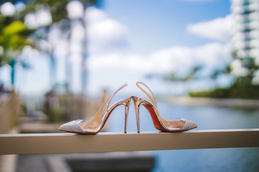 Christian Louboutin Designer Bridal Wedding Shoes with Rhinestone Toe and Red Bottoms
