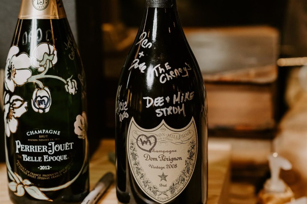 Tampa Wedding Guest Book Alternative Champagne Bottles Signed by Guests to Open on Anniversaries