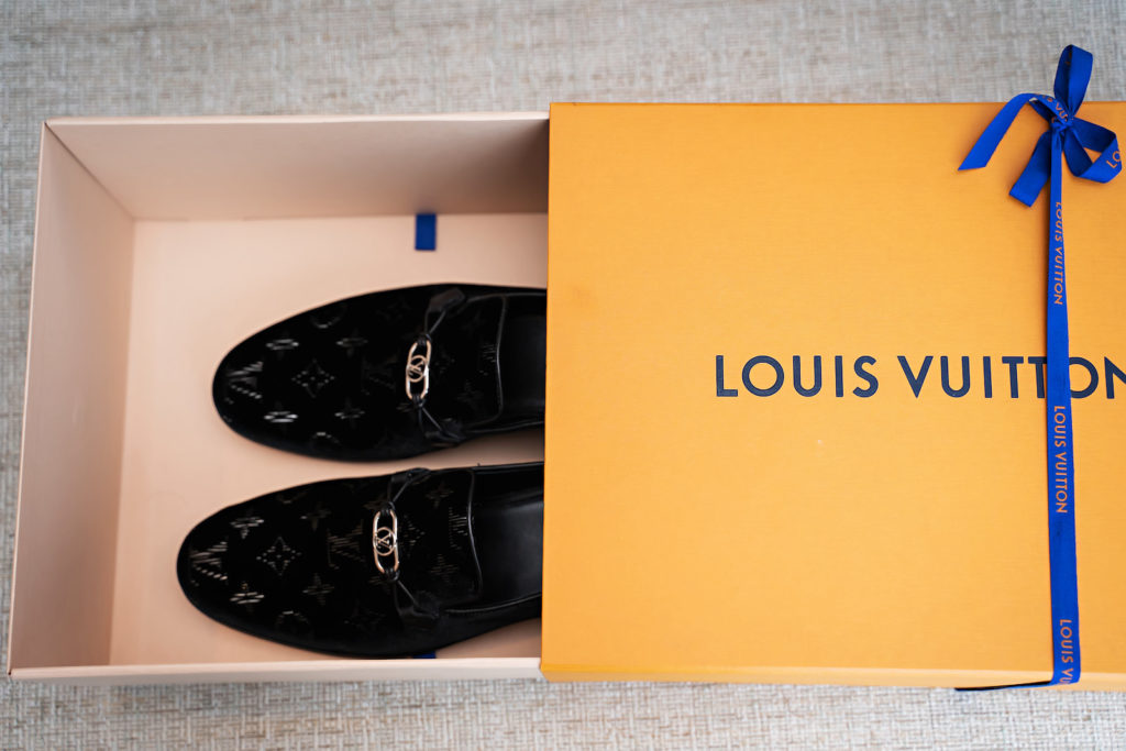 Tampa Bay Groom Wedding Shoes, Louis Vuitton Black Loafers | Florida Wedding Photographer Limelight Photography