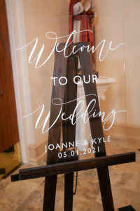 Tampa Bay Wedding Welcome Sign, Modern Acrylic Welcome To Our Wedding Sign | Florida Luxury Wedding Planner Blue Skies Weddings and Events | St. Petersburg Beach Wedding Photography Limelight Photography