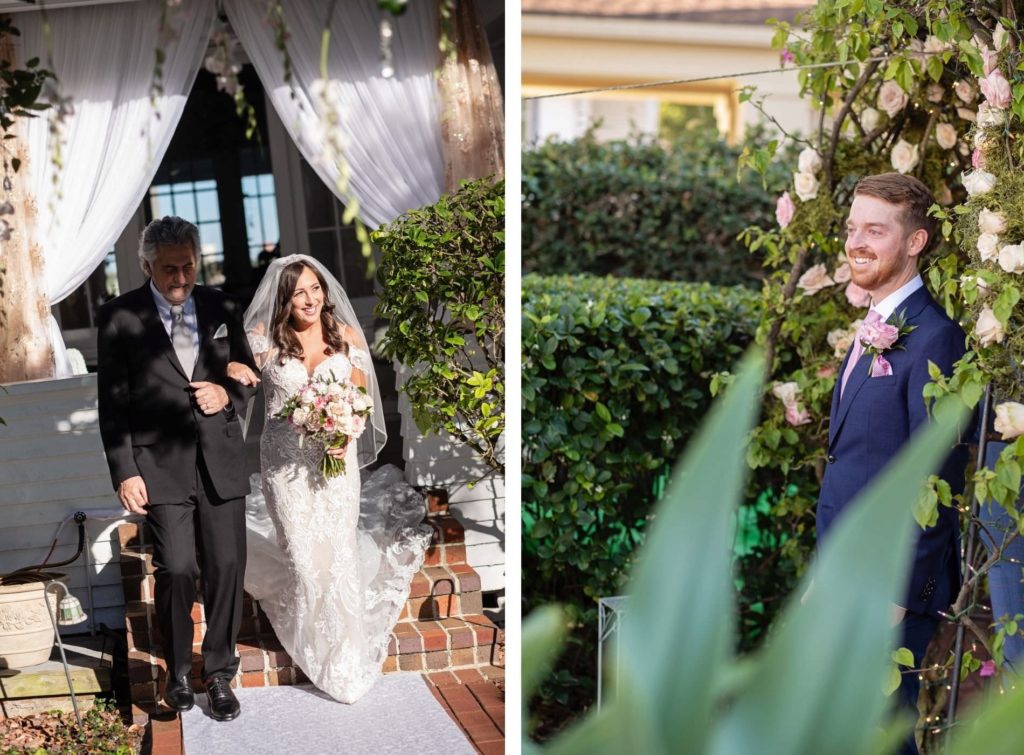 Bride Wedding Entrance and Groom First Look | Capturing Florida Couple as Bride Walks Down the Aisle
