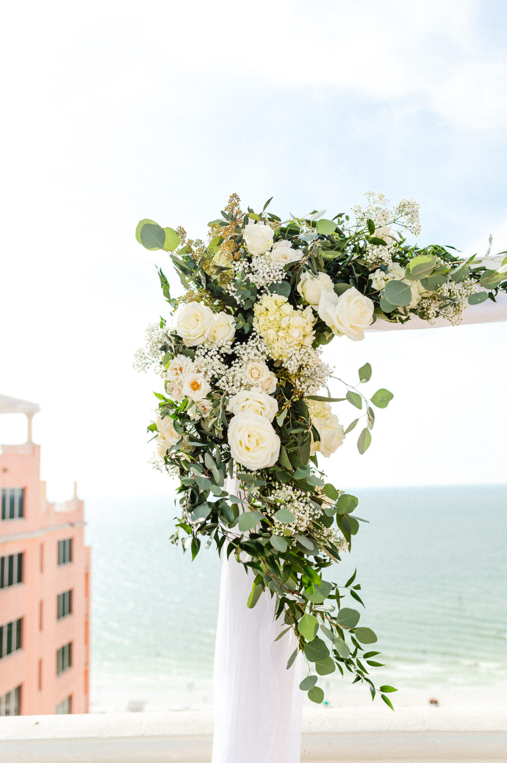 Floral Detail Wedding Arch | White Roses at the Clearwater Hyatt Regency Clearwater Beach