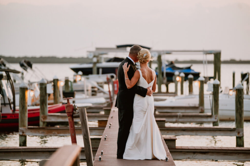 Bride and Groom Sunset Wedding Portrait | Tampa Bay Waterfront Wedding Venue Beso Del Sol