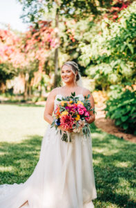 Bridal Portrait with Bright Pink and Yellow Bouquet | Morilee by Madeline Gardner