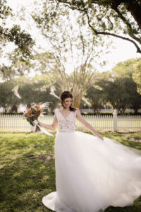 Lace Detail Ballgown Wedding Dress | Florida Bride in her Dress with Bohemian Flower Bouquet | Paloma Blanca, Overskirt: Hayley Paige | Sarasota Wedding Photographer Alisa Sue Photography