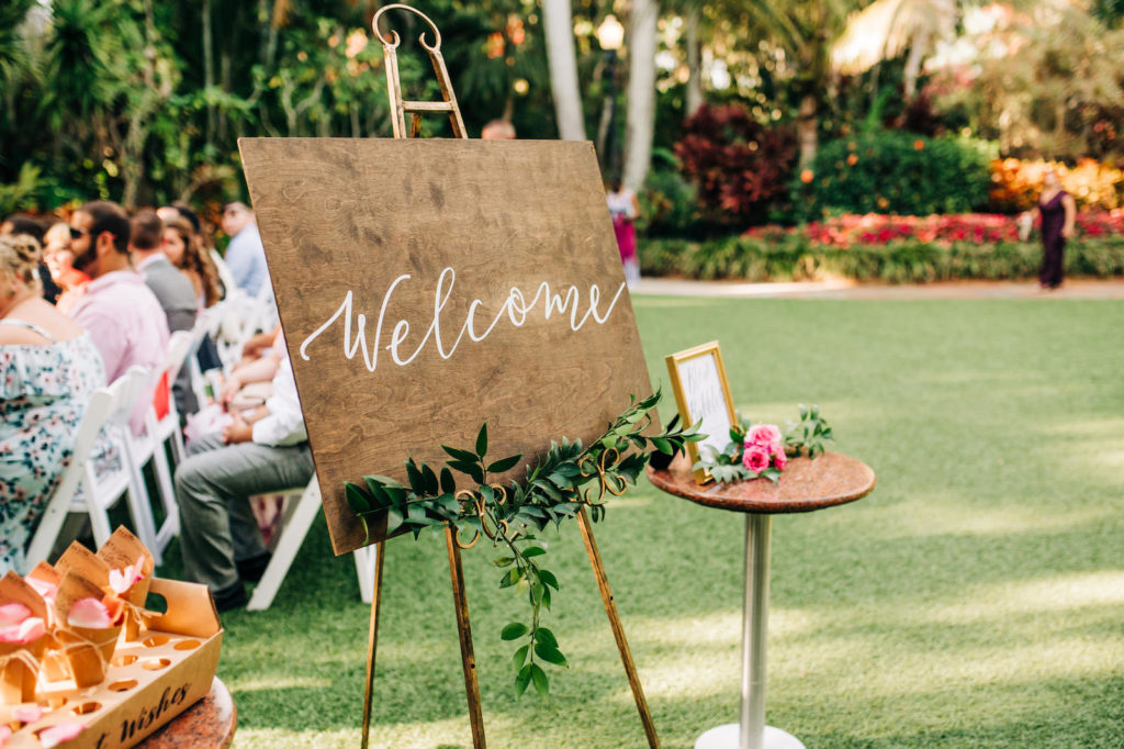 Rustic Wooden Welcome Wedding Ceremony Sign | St. Petersburg Wedding Venue Sunken Gardens