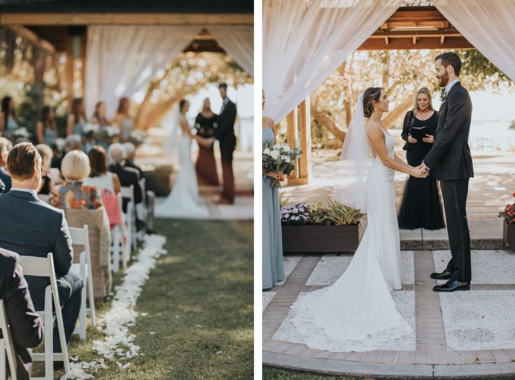 Bride and Groom at the Altar Photo | Outdoor Botanical Garden Gazebo Wedding Ceremony with Draping | Sarasota Wedding Venue Selby Gardens