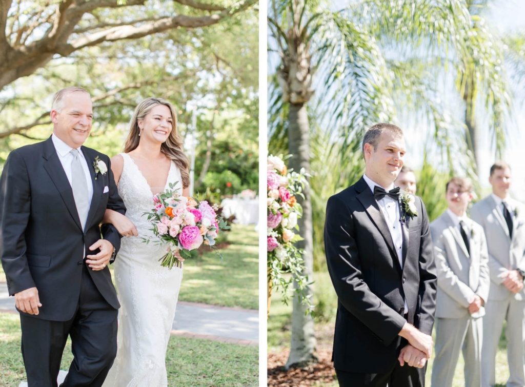 Father Walking his Daughter Down the Wedding Ceremony Aisle | Groom First Look Portrait Reaction