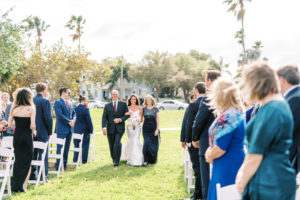 Florida Bride Walking Down the Wedding Ceremony Aisle with Mom and Dad | Tampa Bay Wedding Photographer Kera Photography
