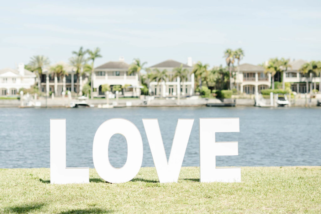 Big White LOVE Letters Wedding Reception Décor | Tampa Bay Waterfront Wedding Venue Davis Islands Garden Club