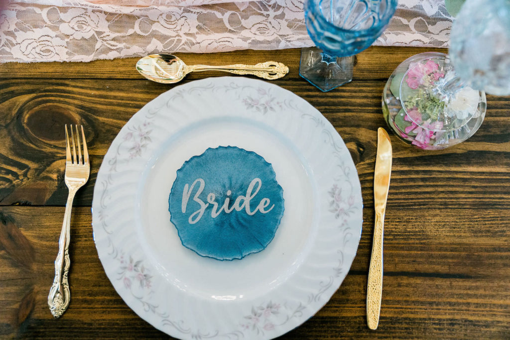 Bride Wedding Plating | White with Gold and Blue Detailing | Wedding Place Settings