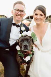 Bride, Groom, and Dog Wedding Portrait | FairyTail Pet Care Florida Pet Facilitator