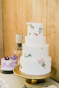 Simple White Four Tier Wedding Cake with Floral Details | Garden Inspired Wedding Cake