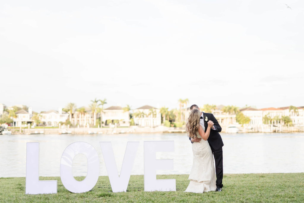 Big White LOVE Letters Wedding Reception Décor | Tampa Bay Waterfront Wedding Venue Davis Islands Garden Club | Planner Special Moments Event Planning