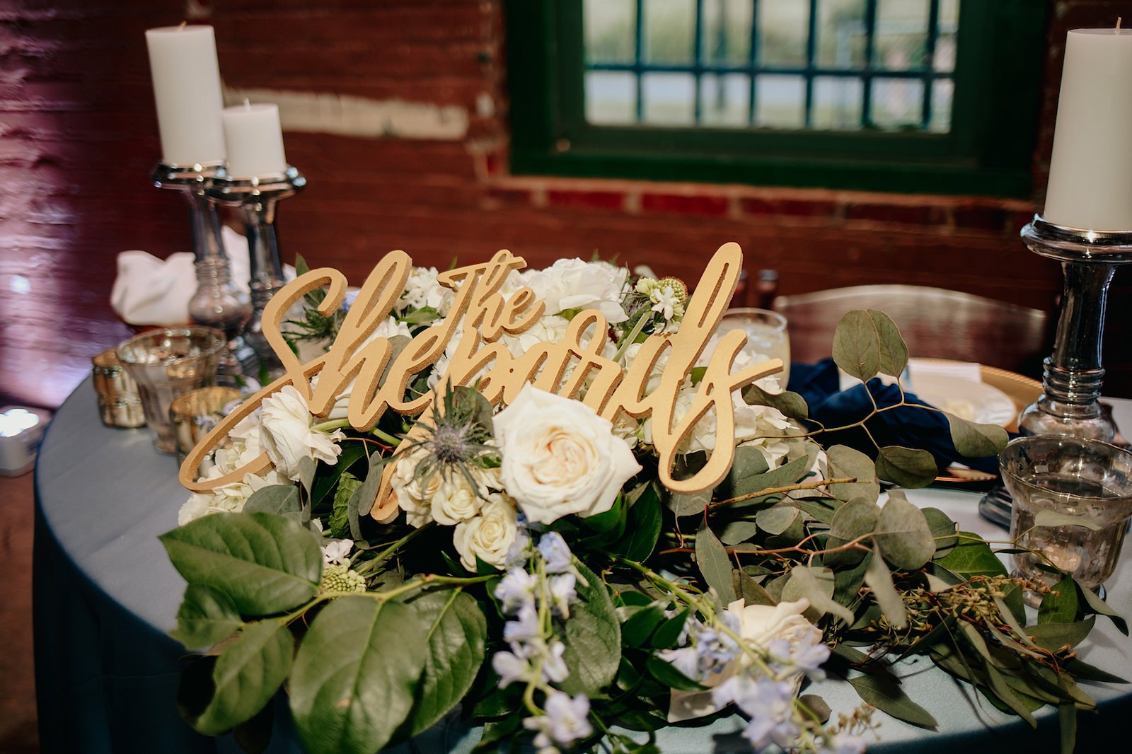 Gold Laser Cut Sign for Sweetheart Wedding Table in Flowers and Greenery