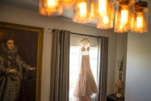 Lace and Illusion Tulle Blush Skirt Wedding Dress