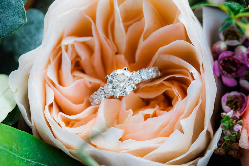 Round Solitaire Diamond Band Engagement Ring in Blush Pink Rose