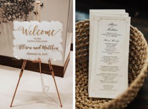 Handwritten Wedding Welcome Sign with Gold Lettering