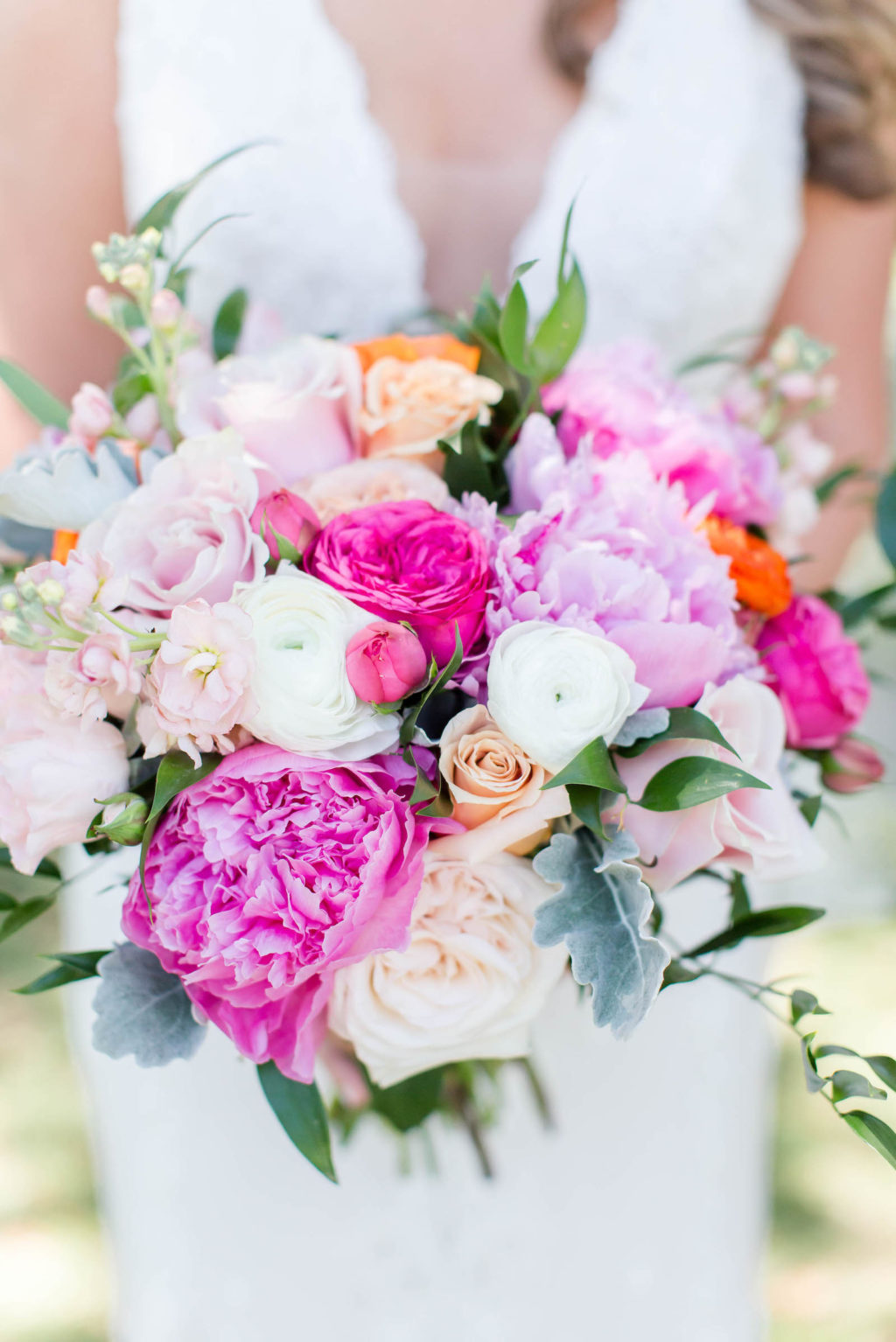 White and Pink Peonies Bridal Bouquet | Vibrant Garden Wedding Bouquet for the Florida Bride