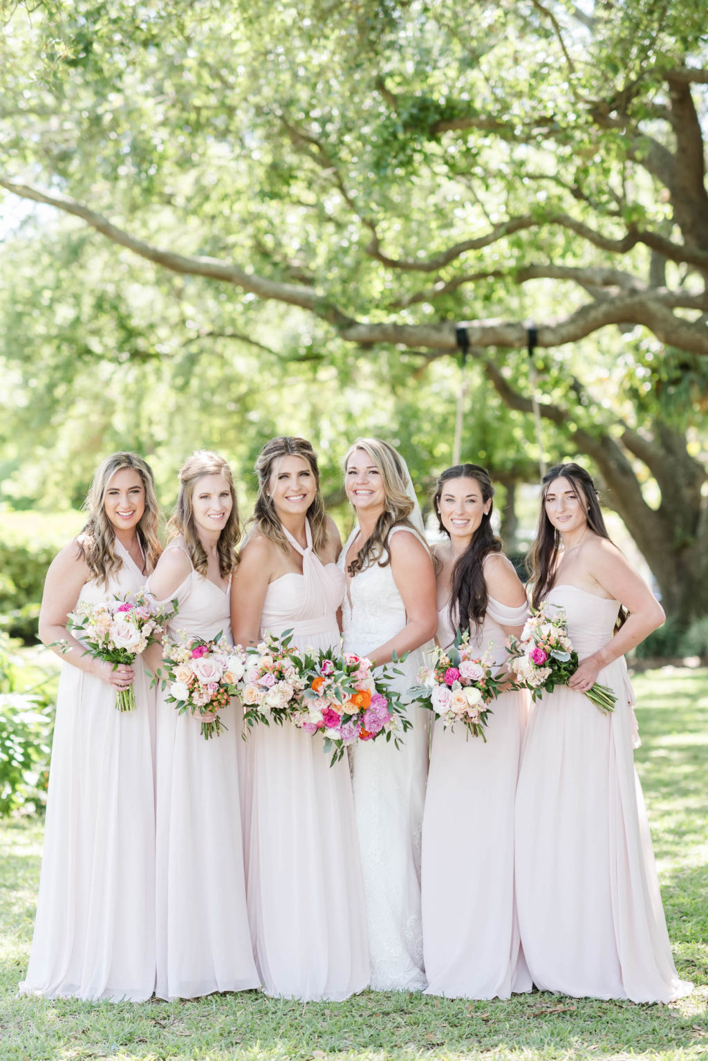 Mismatched Long Blush Bridesmaids Dresses for Garden Wedding | Neutral Bridesmaid Gowns by Birdy Grey