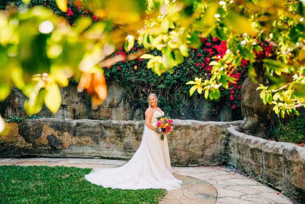 Bridal Portrait with Bright Pink and Yellow Bouquet | Morilee by Madeline Gardner