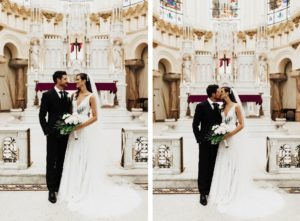 Bride and Groom First Kiss Wedding Portrait | Tampa Wedding Ceremony Venue Sacred Heart Catholic Church