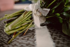 Ring Attached to Wedding Bouquet Wedding Portrait