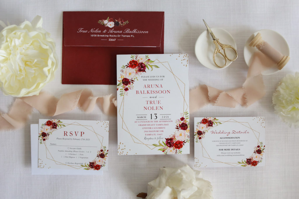 Jewel Tone Elegant Red and Floral Wedding Invitation Suite | Tampa Bay Wedding Photographer Lifelong Photography Studios