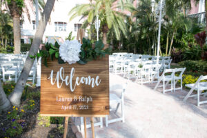 Wooden Welcome Wedding Ceremony Sign with White Cursive Writing