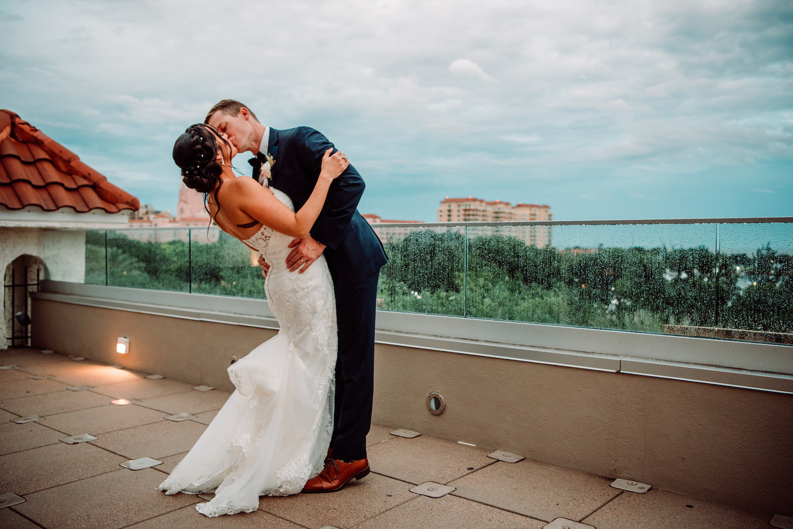 Bride and Groom Sunset Rooftop Portrait | Downtown St. Pete Wedding Venue The Birchwood