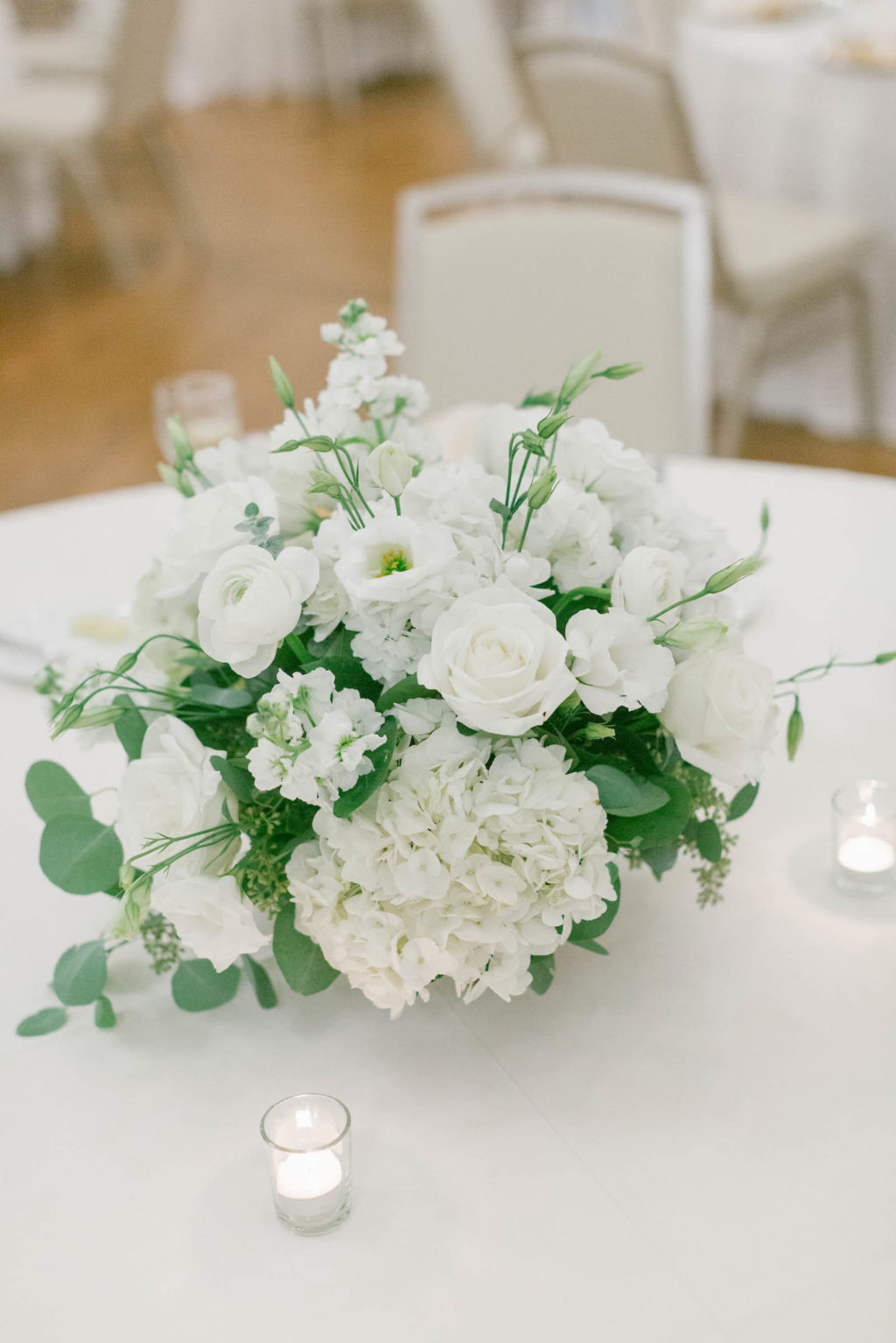 Low White Roses and Greenery Centerpieces | South Tampa Wedding Florist FH Events