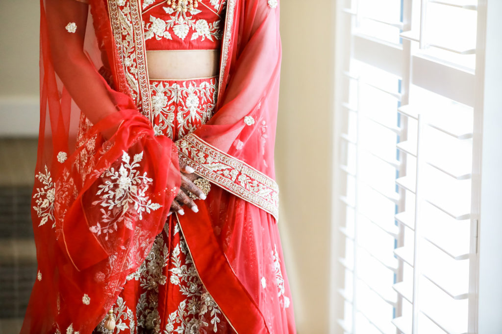 Hindu Indian Bride in Red and Gold Lengha Dress | Tampa Bay Wedding Photographer Lifelong Photography Studios