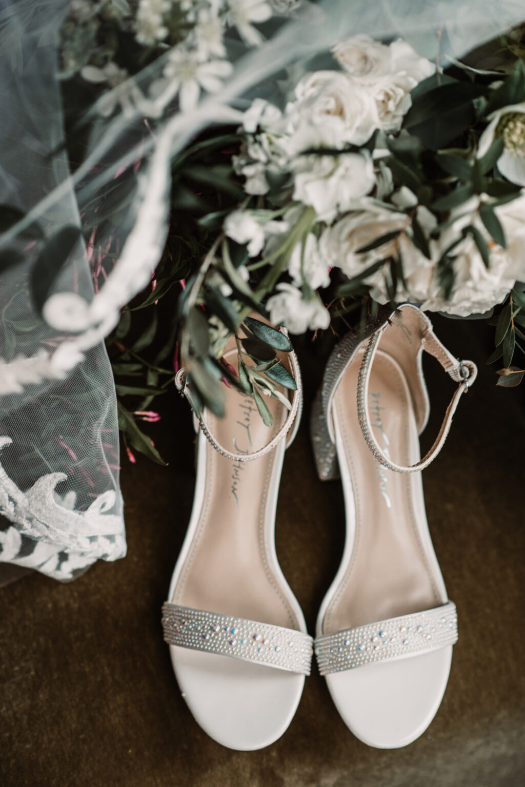 White Open Toed Wedding Shoes with Beaded Detail | Betsey Johnson