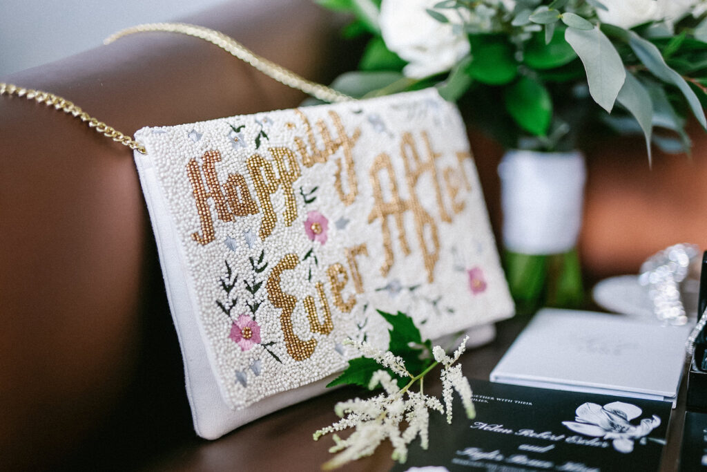 Beaded Embroidered Happily Ever After White Bridal Clutch