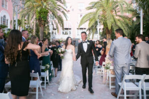 Bride and Groom Just Married Portrait Outdoor St. Pete Courtyard Wedding Ceremony | The Don CeSar | Photographer Carrie Wildes Photography