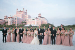 Mauve Jenny Yoo Pink Bridesmaids Dresses Bridal Party on the Beach in Florida Wedding Portrait | The Don CeSar | Carrie Wildes Photography