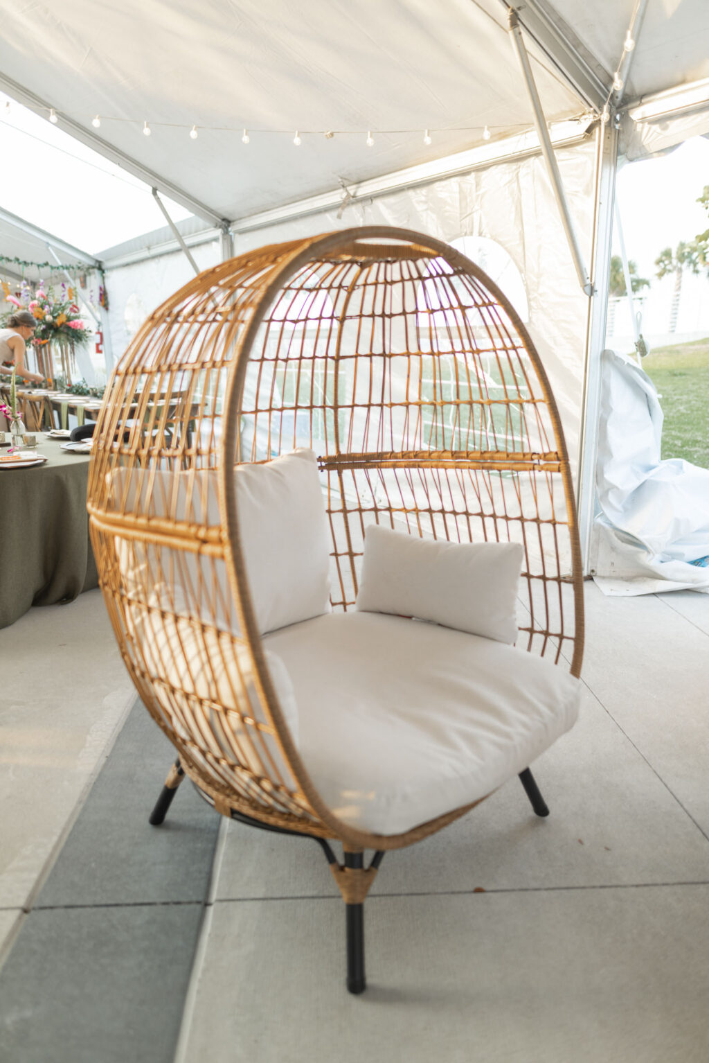 Bamboo Outdoor Egg Patio Chair Wedding Lounge Decor | Tampa Bay Wedding Photographer Amber McWhorter Photography | Wedding Rentals Kate Ryan Event Rentals