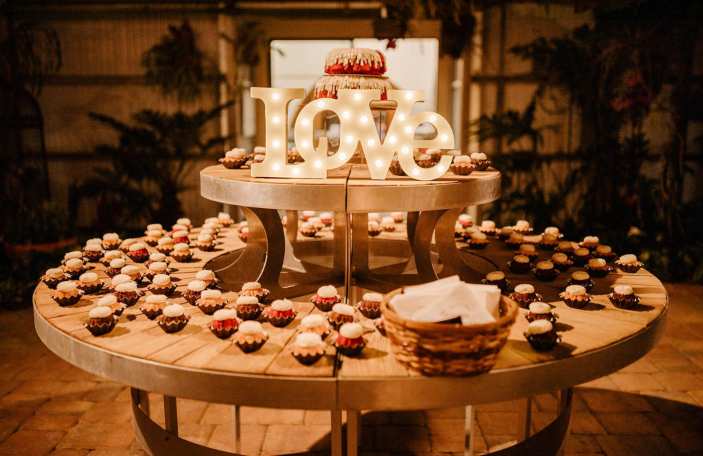 Mini Bundt Cakes And Bundt Cake | Wedding Dessert Table for Rustic Wedding | Light Up Love Sign