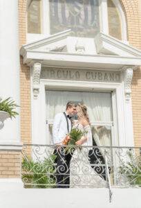 Florida Vintage Bride and Groom on Balcony of Historic Tampa Wedding Venue The Cuban Club