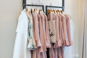 Bride and Bridesmaids Getting Ready Silk Robes in Pale Pink with Ruffle Sleeves