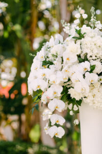 Classic Florida Wedding Ceremony Arrangements with White Roses and Orchids, | Tampa Bay Wedding Florist Bruce Wayne Florals | Florida Wedding Planner Parties A La Carte