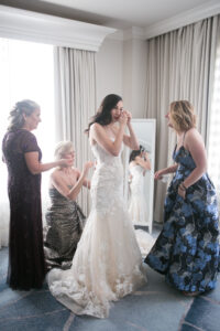 Mother of the Bride and Mother and Law Helps Bride Get Ready Wedding Portrait | Carrie Wildes Photography