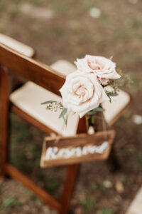 Wood Reserved Seating Sign for Wedding Ceremony with Rose Detail