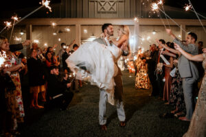 Bride and Groom Sparkler Exit Wedding Portrait | Covington Farms