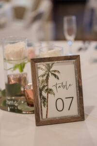 Tropical Table Numbers in Wood Frame Wedding Décor | Elegant Affairs by Design