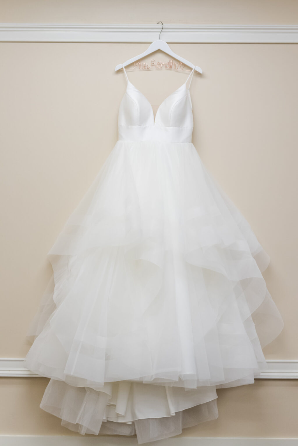 Satin Ballgown with Tulle Tiered Layers Wedding Dress
