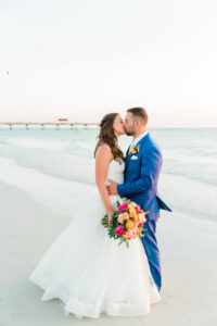 Bride and Groom Intimate Kiss Wedding Portrait | South Florida Beachfront Wedding Ceremony | Outdoor Hilton Clearwater Beach