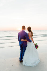 Bride and Groom Golden Hour Wedding Portrait | South Florida Beachfront Wedding Ceremony | Outdoor Hilton Clearwater Beach