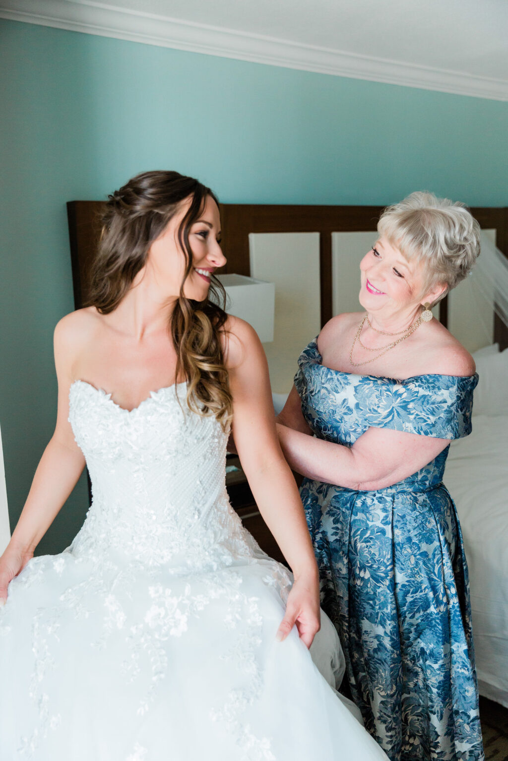 Mother of the Bride Helps Bride Get Ready Wedding Portrait | Hilton Clearwater Beach Wedding